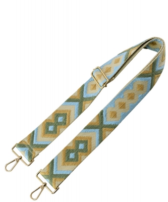 Wide Aztec Tribal Pattern Guitar Strap SS050B SAGE/AQUA